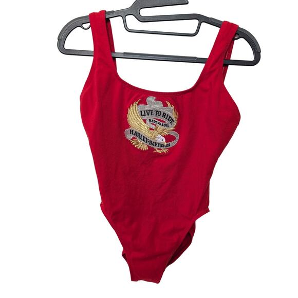 Vintage Harley Davidson Womens Swimsuit Red 5/6 - Picture 1 of 9
